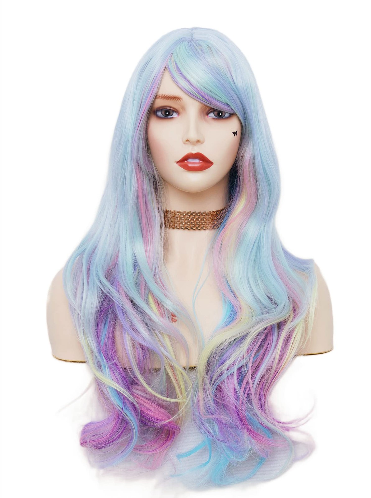 Rainbow Colorful Wigs for Women 26 Inches Long Wavy Fashion Synthetic Full He…