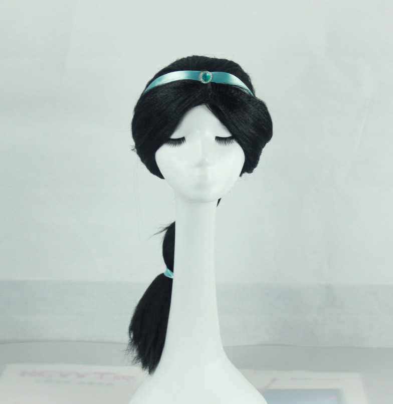 Princess Jasmine Aladdin Cosplay Black Wigs w/Ribbon For Adult Halloween Costume