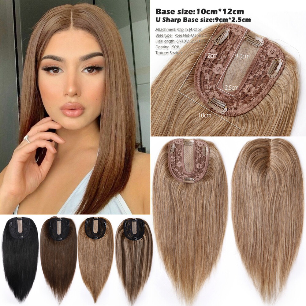 13*15 Large Human Hair Topper Hairpiece Clip In Women Hair Loss Top Piece BANGS