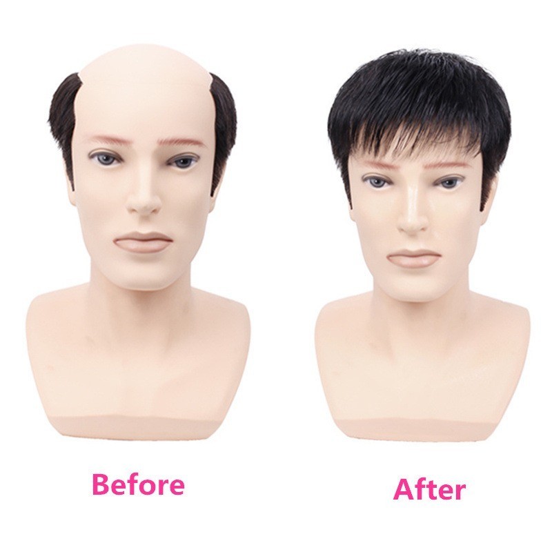 Men Short Synthetic Hair Toupee Clip In Hairpiece Natural Bangs Hair Loss Cover
