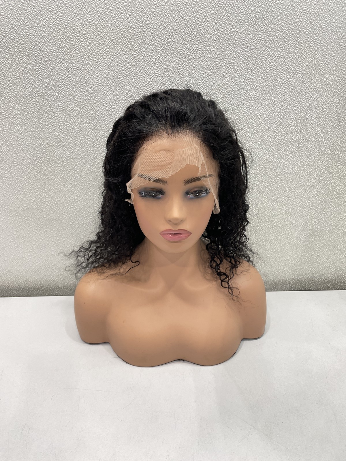 Natural Black Curly Human Hair Blend 13×4 Lace Front Wig, 16″