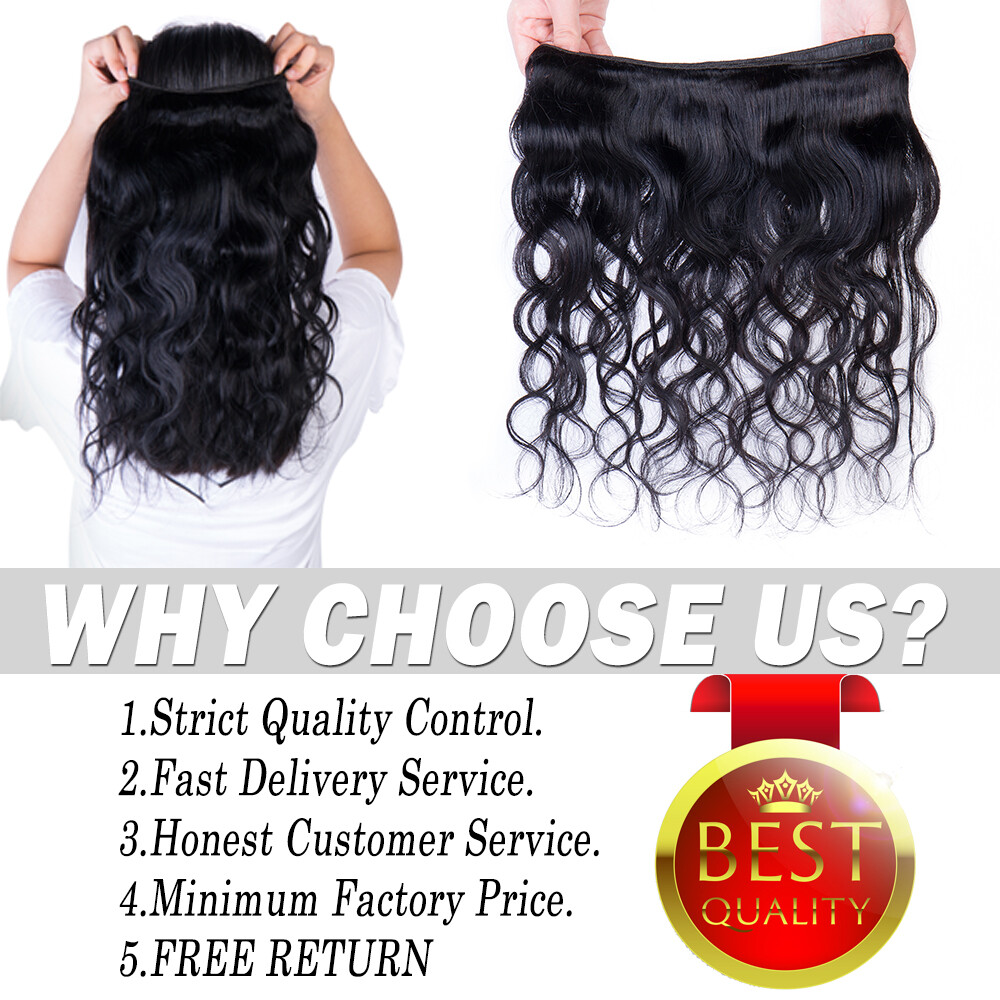 300G 1-3 Bundles Real Virgin Human Hair Extensions Weave Weft Straight Body Wavy