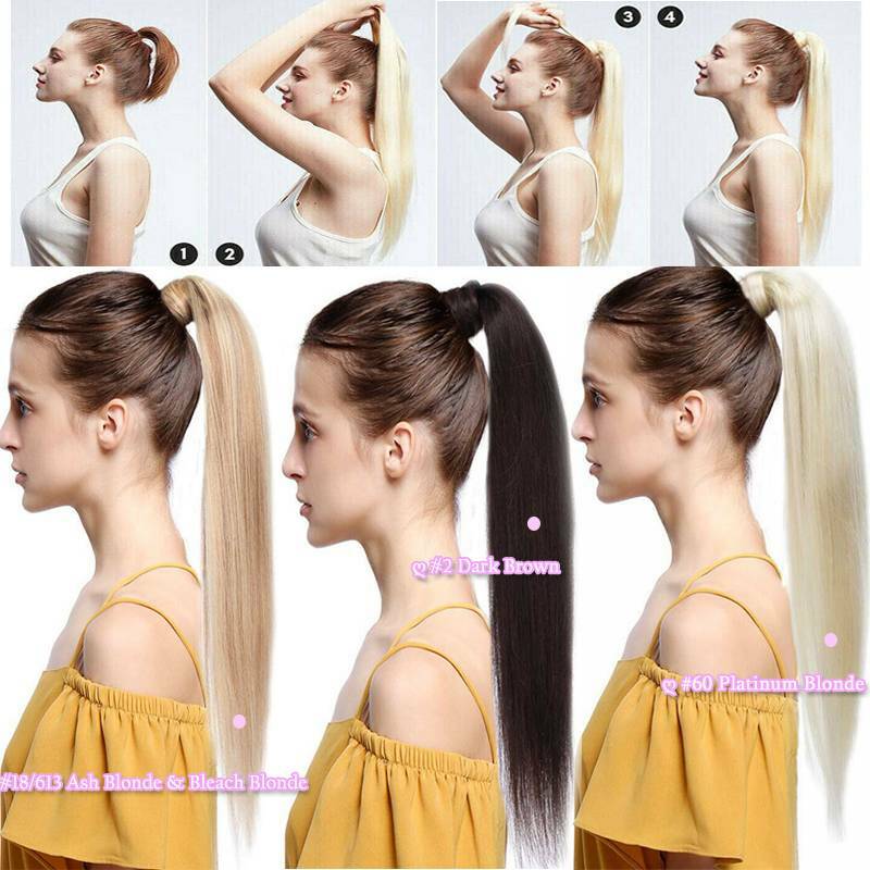 Clip In Ponytail Remy Hair Extensions 100% Real Human Hair Extension Wrap Around