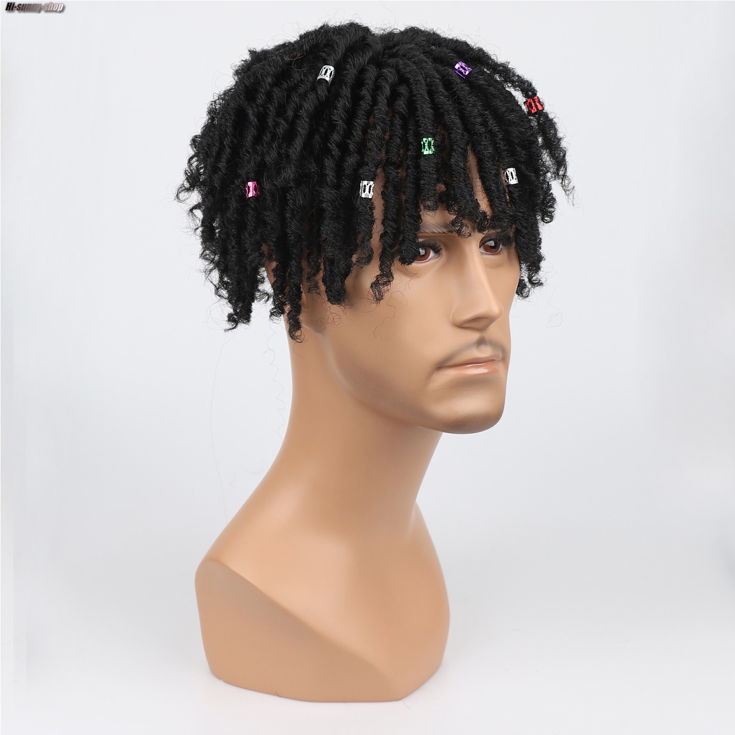 Short Afro Curly Dreadlock Toupee for Men Synthetic Hair African American Wigs
