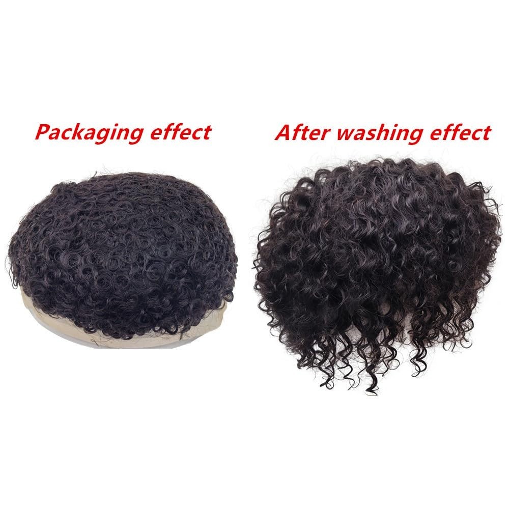 6″ Human Hair Toupee 5mm Spanish Curly Wave Topper 10×8 Dark Brown #2
