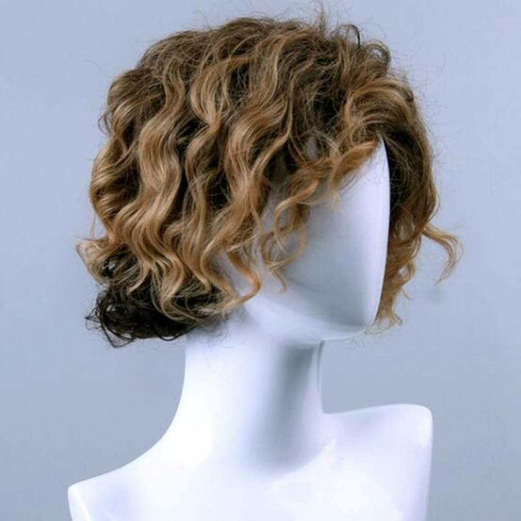 Men Long Curly Wave Blonde Wig Synthetic Hair Heat Resistant Male Fashion Style