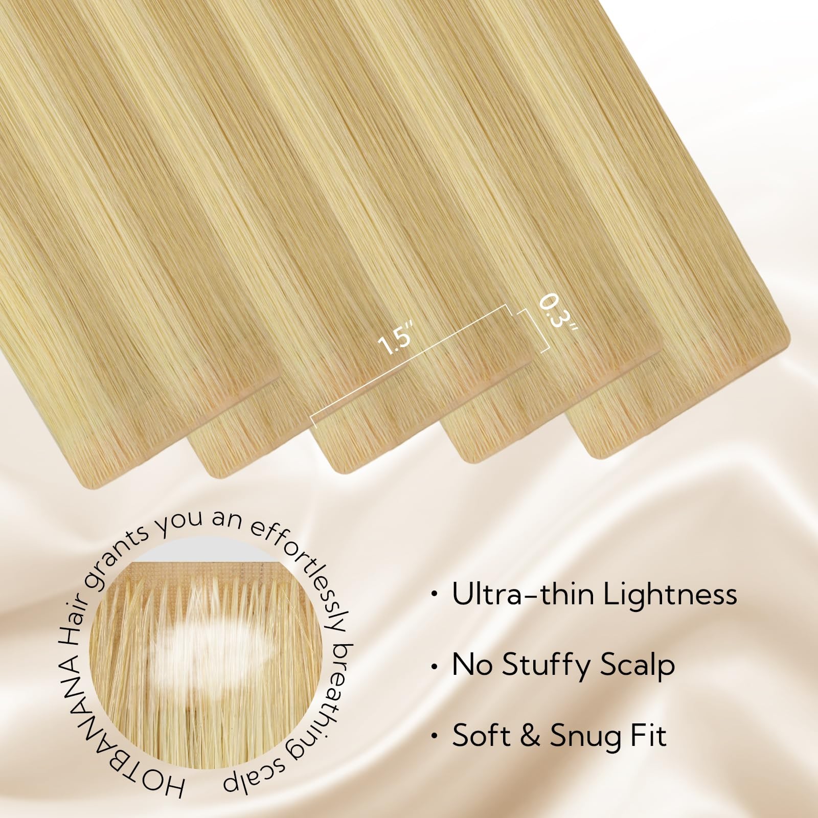 Hotbanana Invisi Edge Tape In Hair Extensions Human Hair 22Inch 50G 20Pcs Light