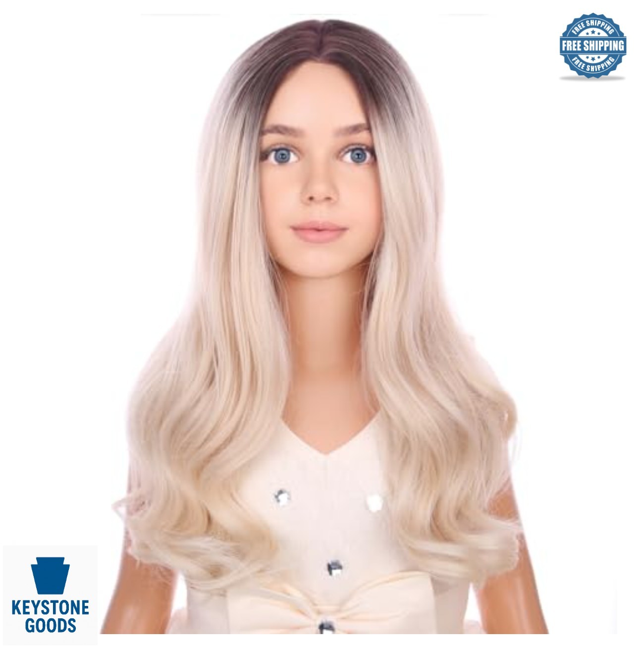 Long Ombre Blonde Wig 22 Inch Curly Wavy Middle Part Heat Resistant Synthetic