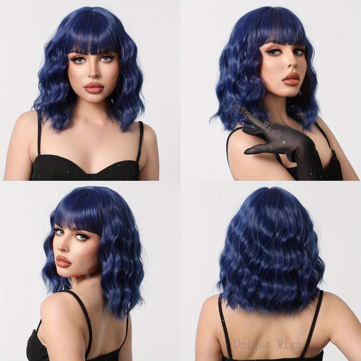 14in Colorful Short Wavy Bob Wig Bangs Synthetic Hair Wig Cosplay Party Fashion