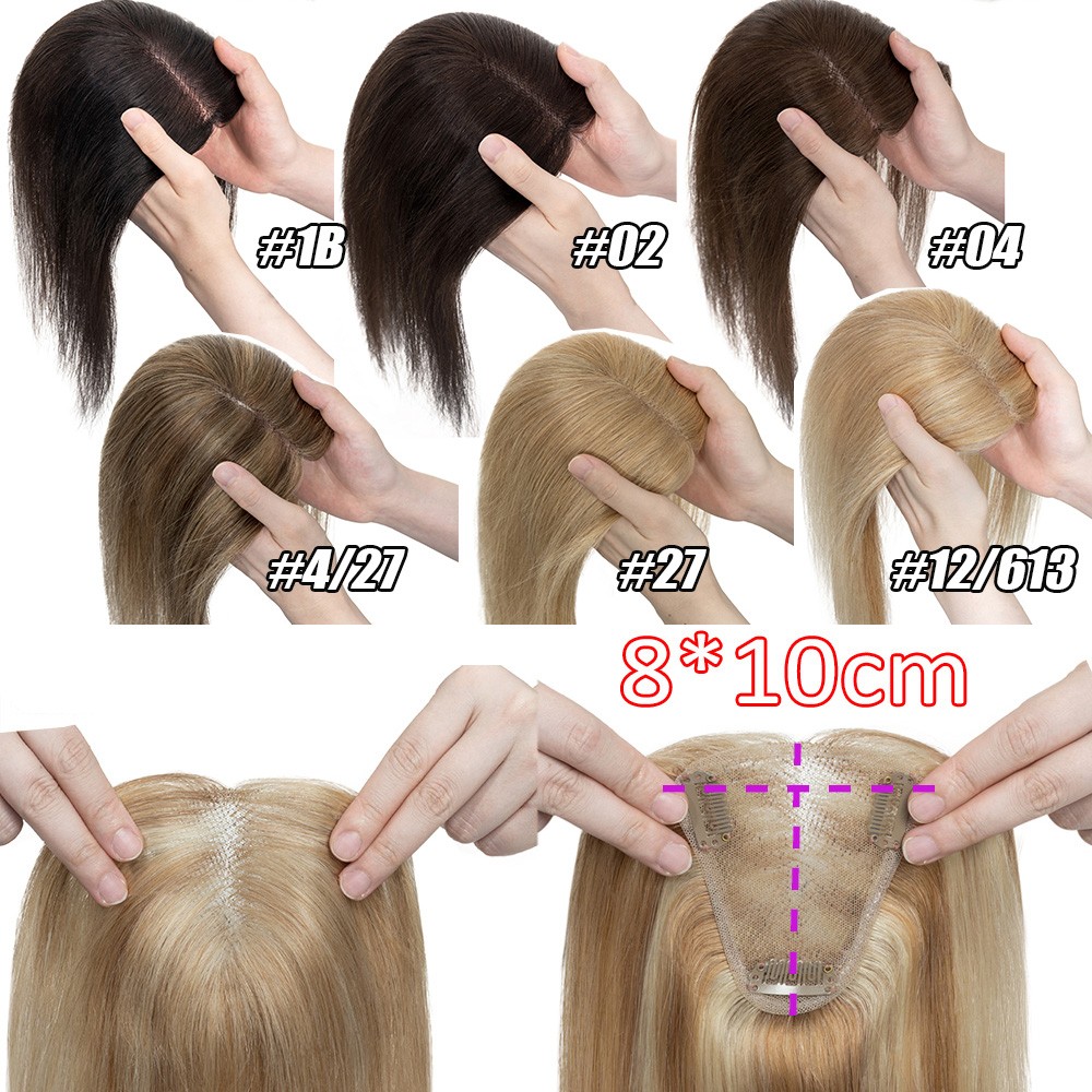 CLEARANCE Topper Hairpiece Clip In 100% Remy Human Hair Toupee Silk Base Women