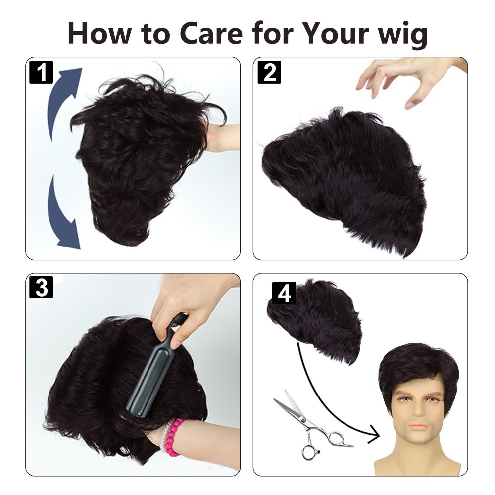 Men’s 12in Brown Wavy Short Wig Full Cosplay Heat Resistant Synthetic Party