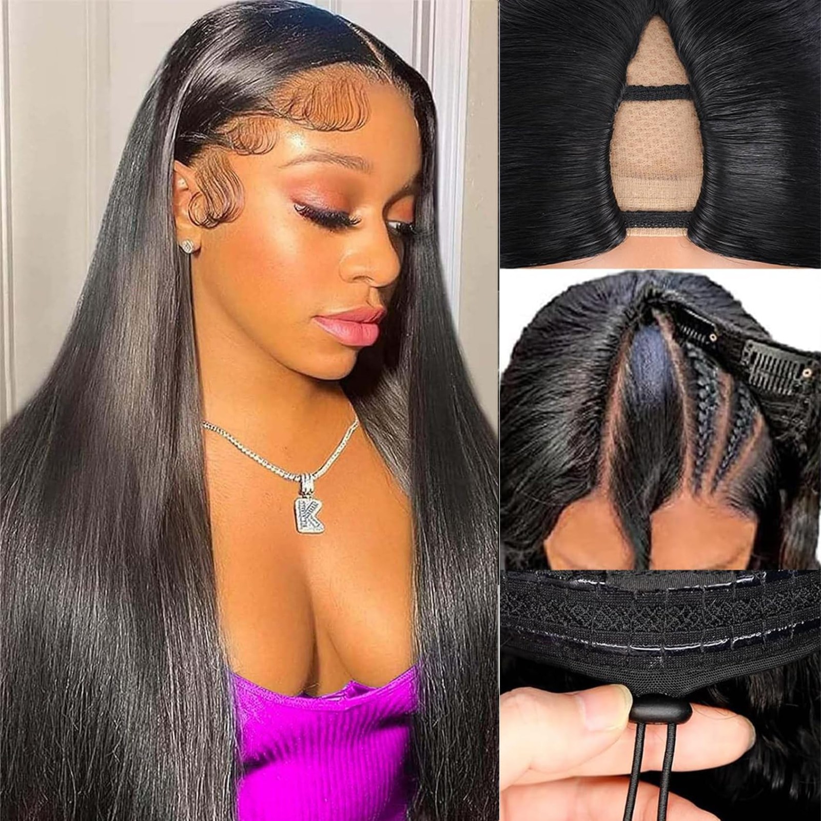 24 Inch V Part Wig Human Hair – Straight Glueless Half Wig, Clip-In, No Leave Ou