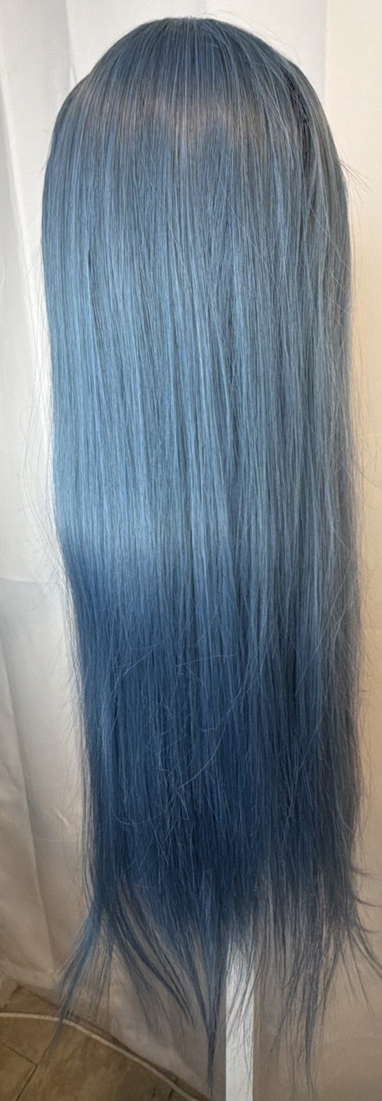 Blue Straight 24in Synthetic Lace Front Wig with Bangs Middle Part Cosplay