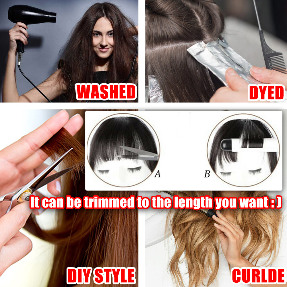 Real 100% Human Hair Bangs Extensions Clip In Thick Fringed Hairpiece Neat Front