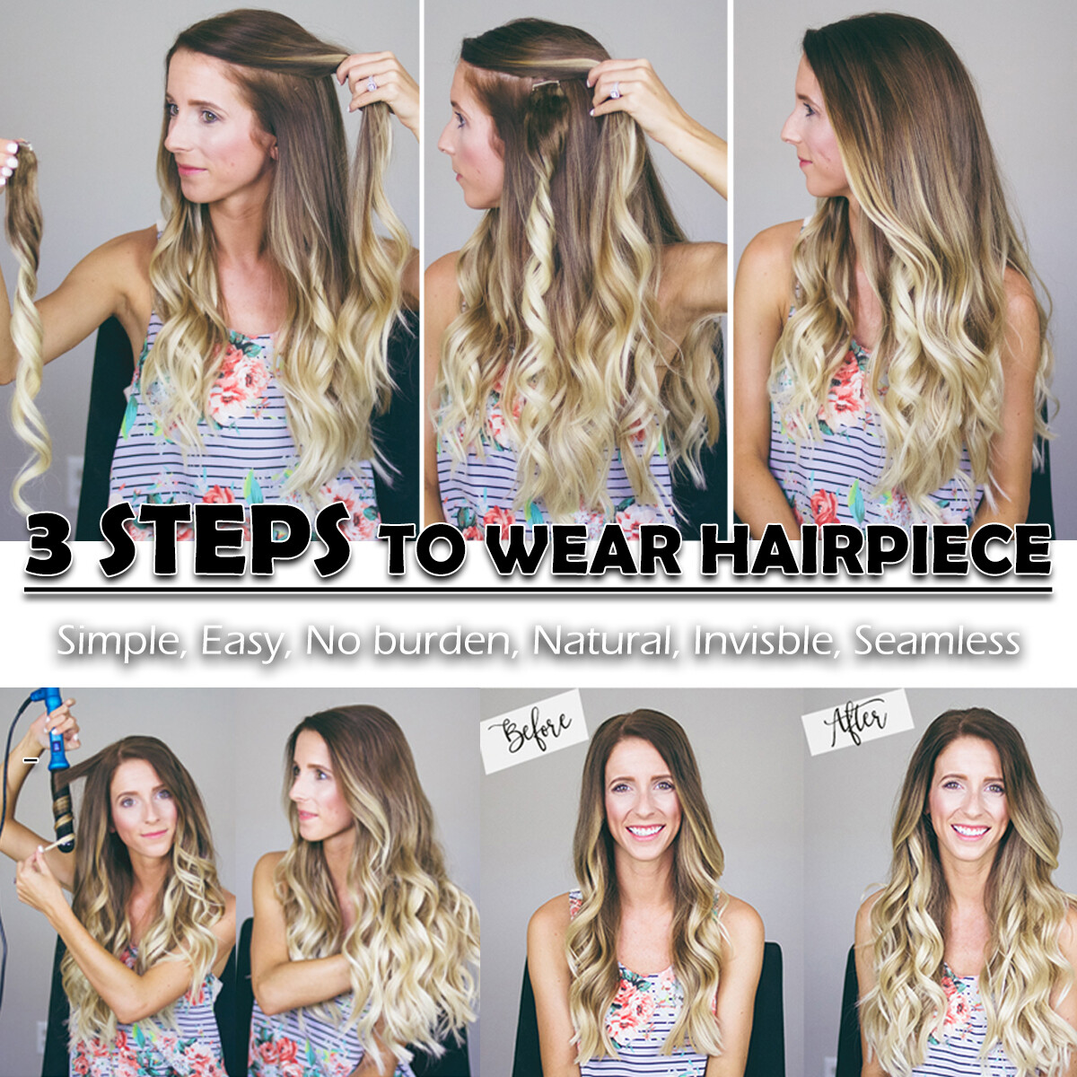 100% Human Hair Clip In Remy Hair Extensions Real Soft FULL HEAD Invisible Grey#