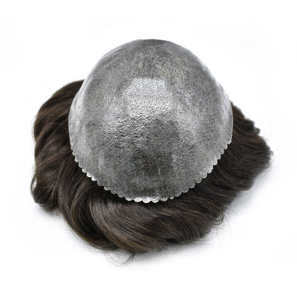 Thin Skin Full Poly Toupee Mens Hair Replacement System Units Human Hair Piece