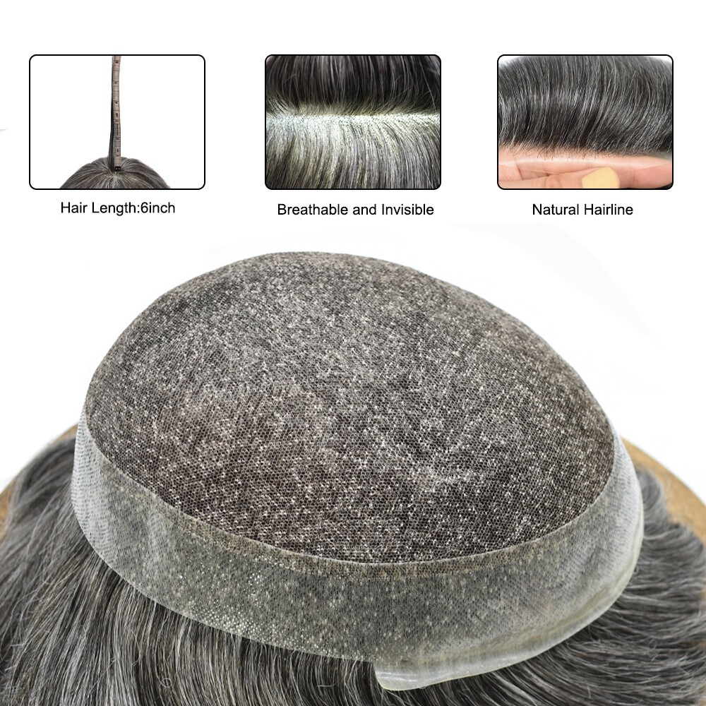 SWISS LACE Hairpiece Poly Pu Skin Around Hair System Mens Toupee For Men