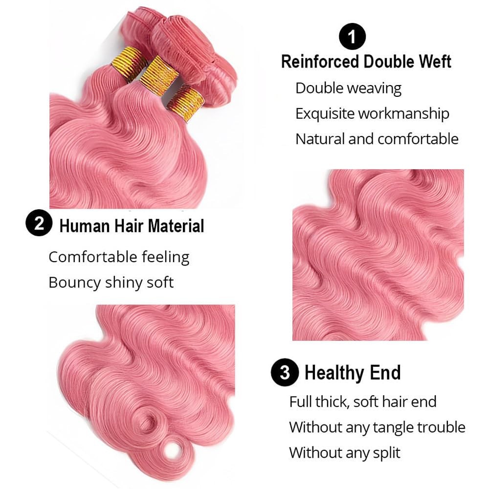 Fuivjuix Pink Bundles Body Wave Bundles Human Hair 28 30 32 Inch Brazilian