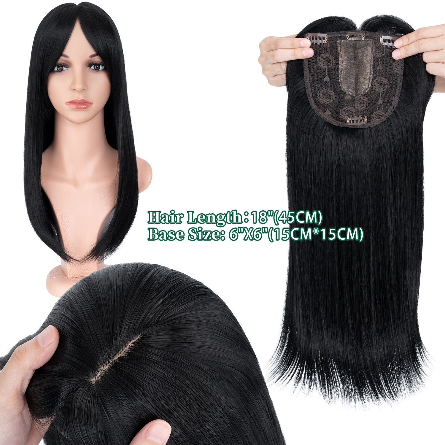 Women Topper Hairpiece Clip In Real As Human Hair Silk Base Toupee Wig Synthetic