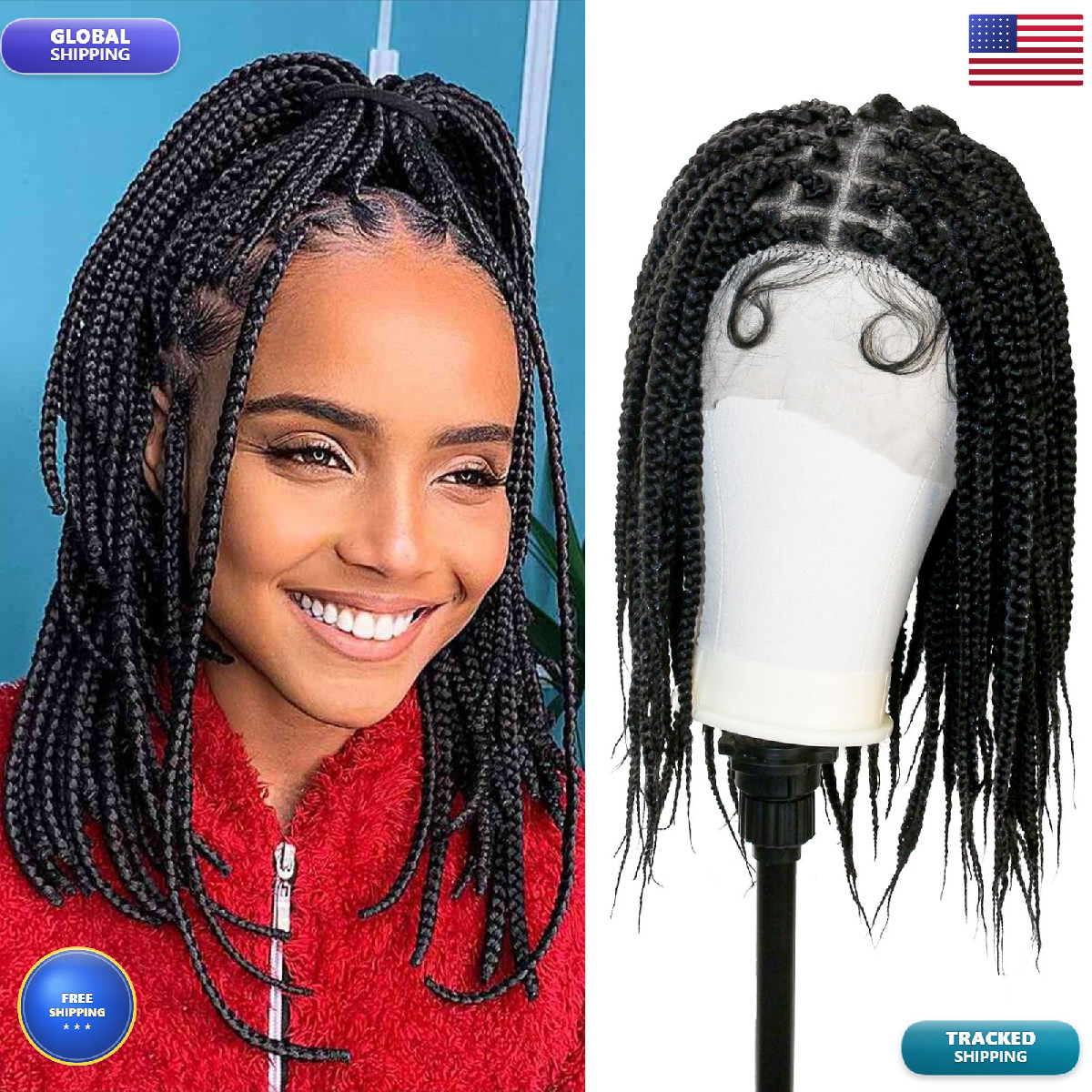Janyuwool 18 Knotless Braided Wigs Full Double Lace Short Braid Wig For Black