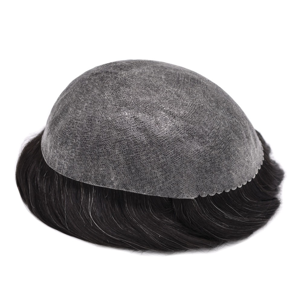 Mens Toupee Human Hair Replacement System Poly Thin Skin Wig Hairpiece