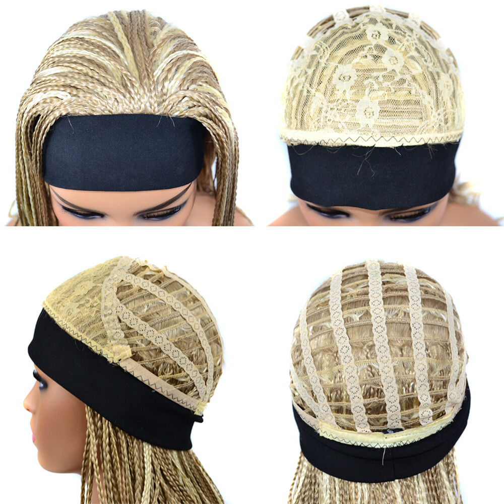 18 Inch Ombre Braided Wig with Headband Wrap Band Box Braids Wig for Black Women