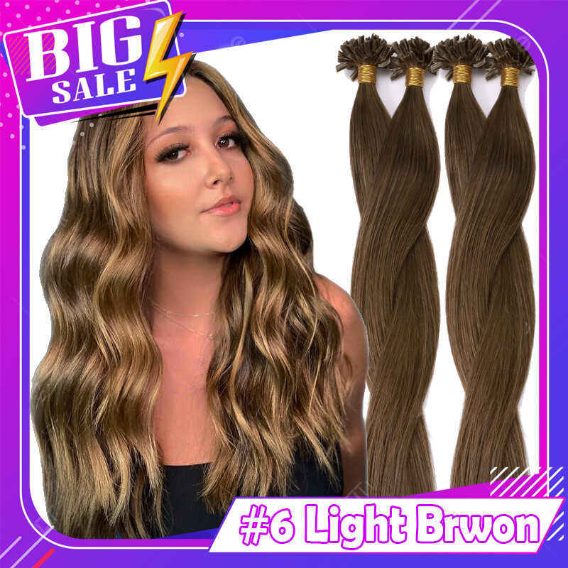 100G THICK U Tip Nail Tip Pre Bonded Keratin 100% Human Hair Extensions 16-24in
