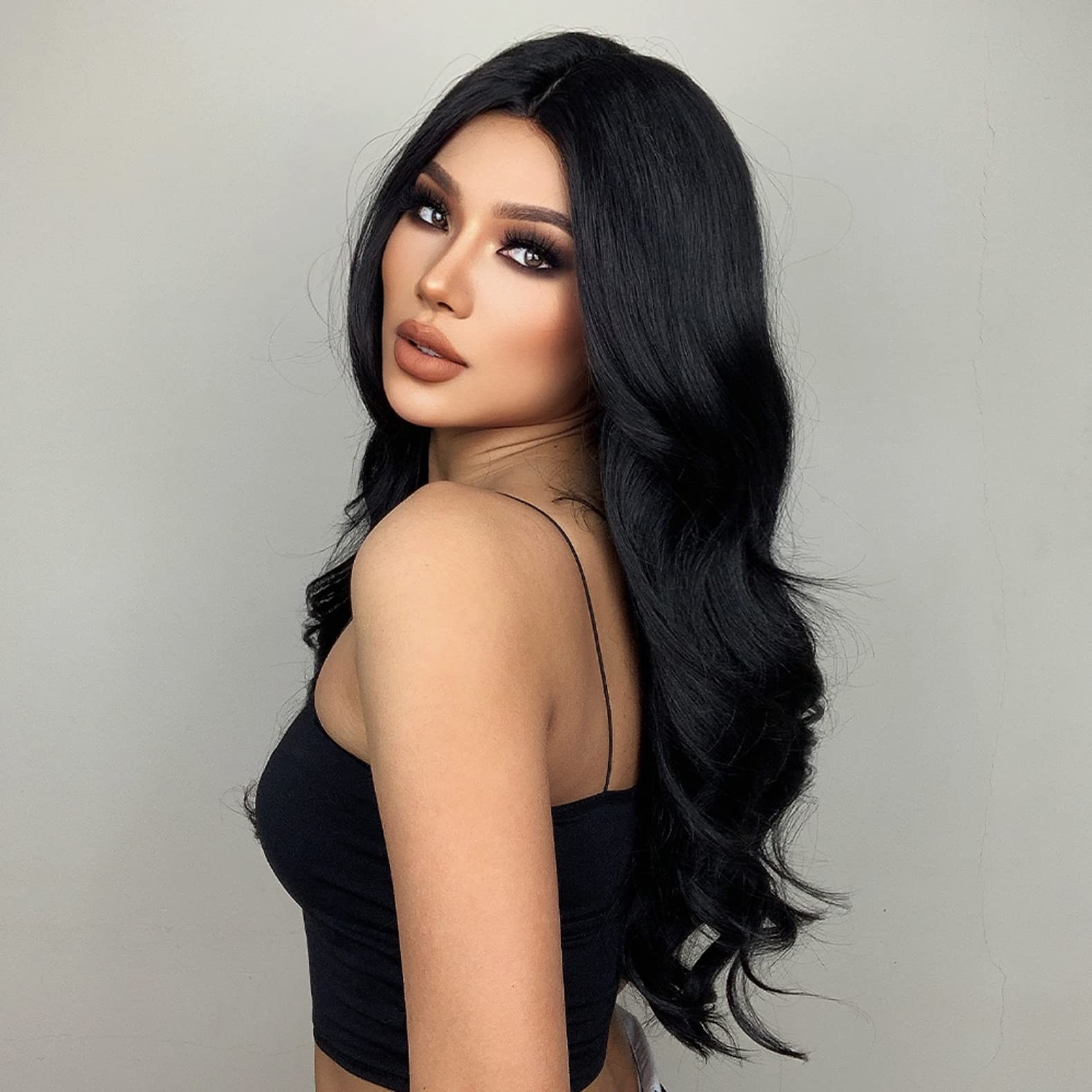 Black Wig for Women Long Wavy Black Hair Wigs Middle Part Black Wigs Heat Res…