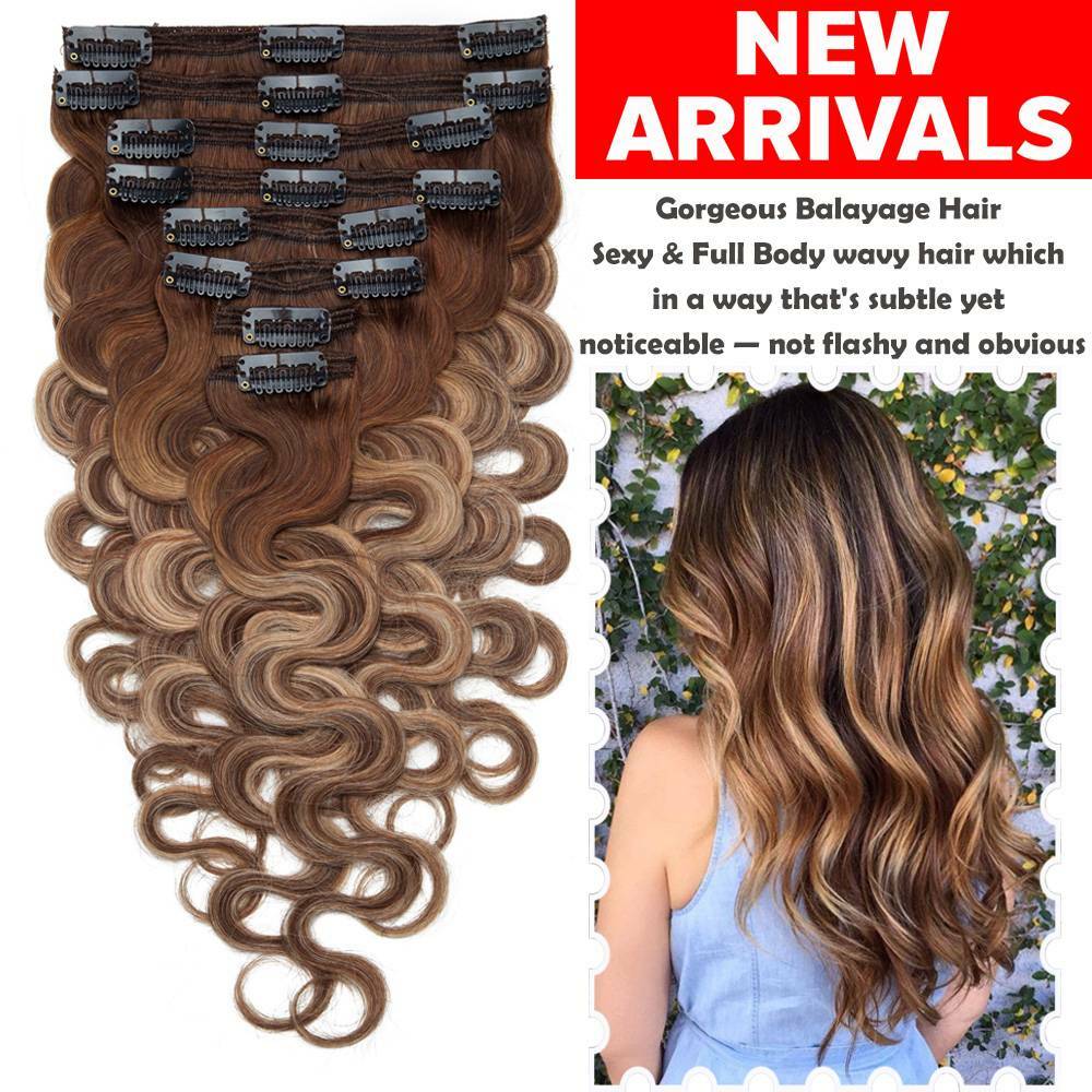 Body Wave Clip In Full Head Double Weft Remy Human Hair Extensions Thick Colored