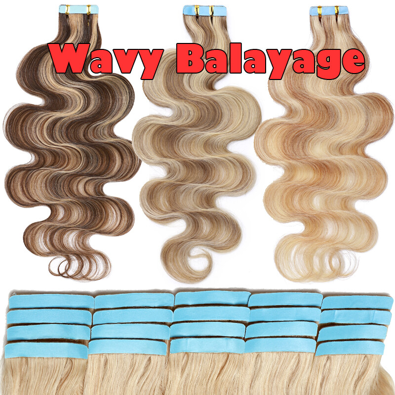 Tape In 100% Real Human Hair Extensions Skin Weft THICK Ombre Weft 18 Curly Wavy