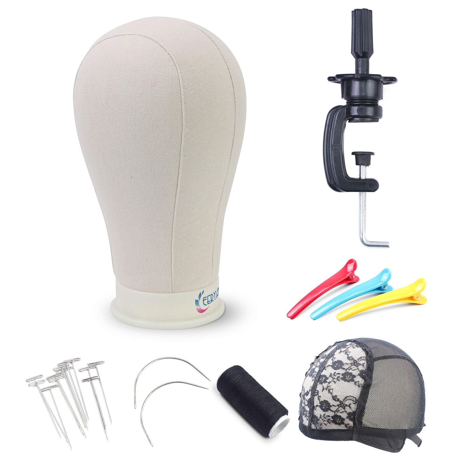 Eerya 21-24 Inch Canvas Block Head Set for 22 with Stand, Light Brown