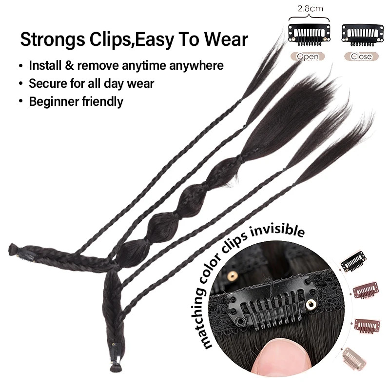 Women Elf Style Braided Half Head Hair Extensions Synthetic Fiber with BB Clips