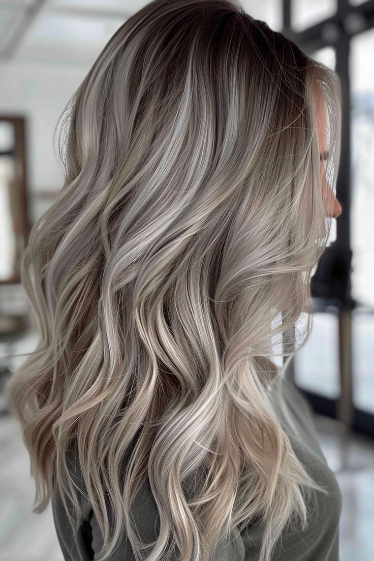 Ash Brown Gray Highlight Wave Wigs Ash Root 13×4 Lace Front 100% Human Hair Wigs