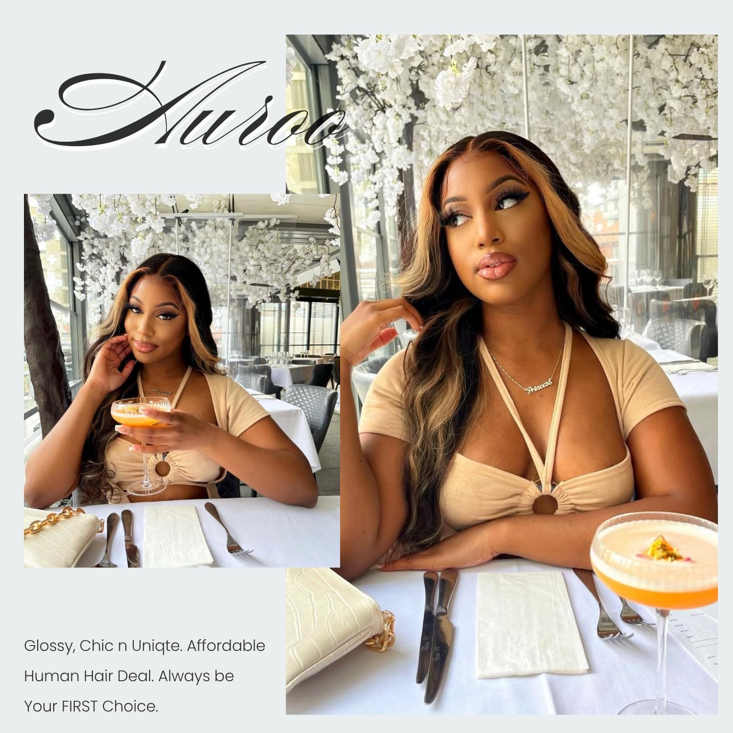 Auroo 13X4 Honey Blonde Highlight Frontal Closure Only Human Hair Body Wave 12A