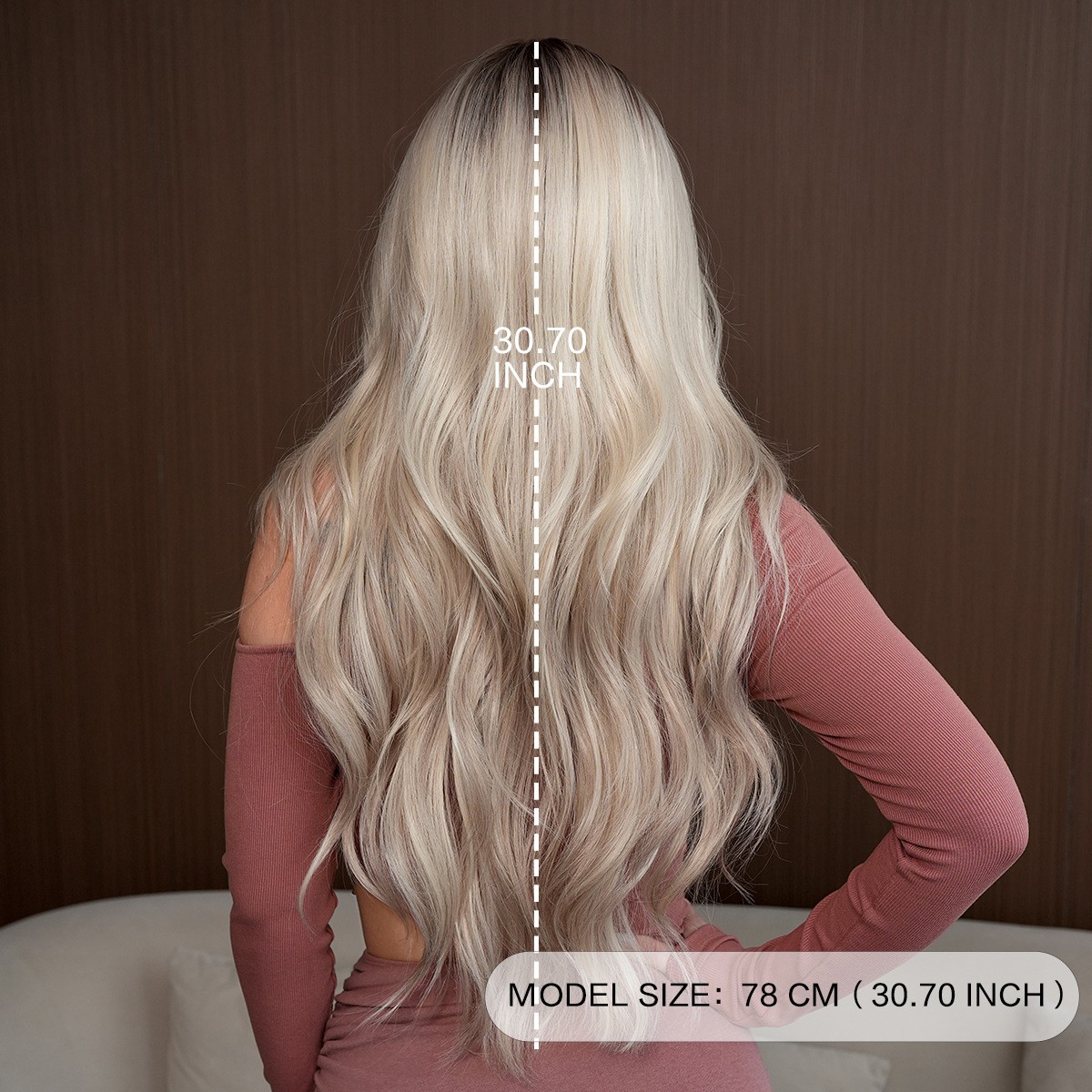 Long Wavy Ombre Beige Ash Blonde Middle Part Wig with Curtain Bangs for Women