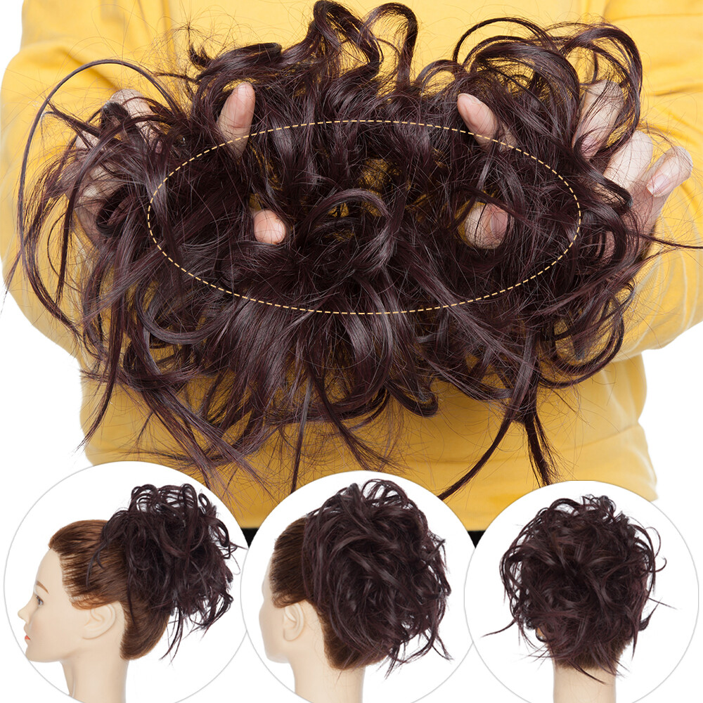 Curly Messy Bun Hair Piece Scrunchie Updo Wrap on Cover Hair Extensions As Human