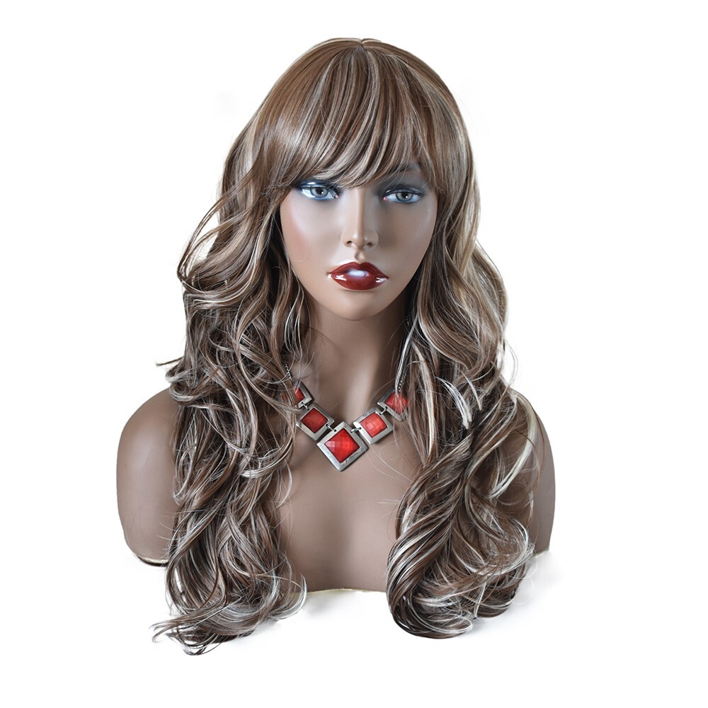 Long Wavy Fashion Cosplay Party Women Wig Bangs Synthetic Black Brown Hair 26″