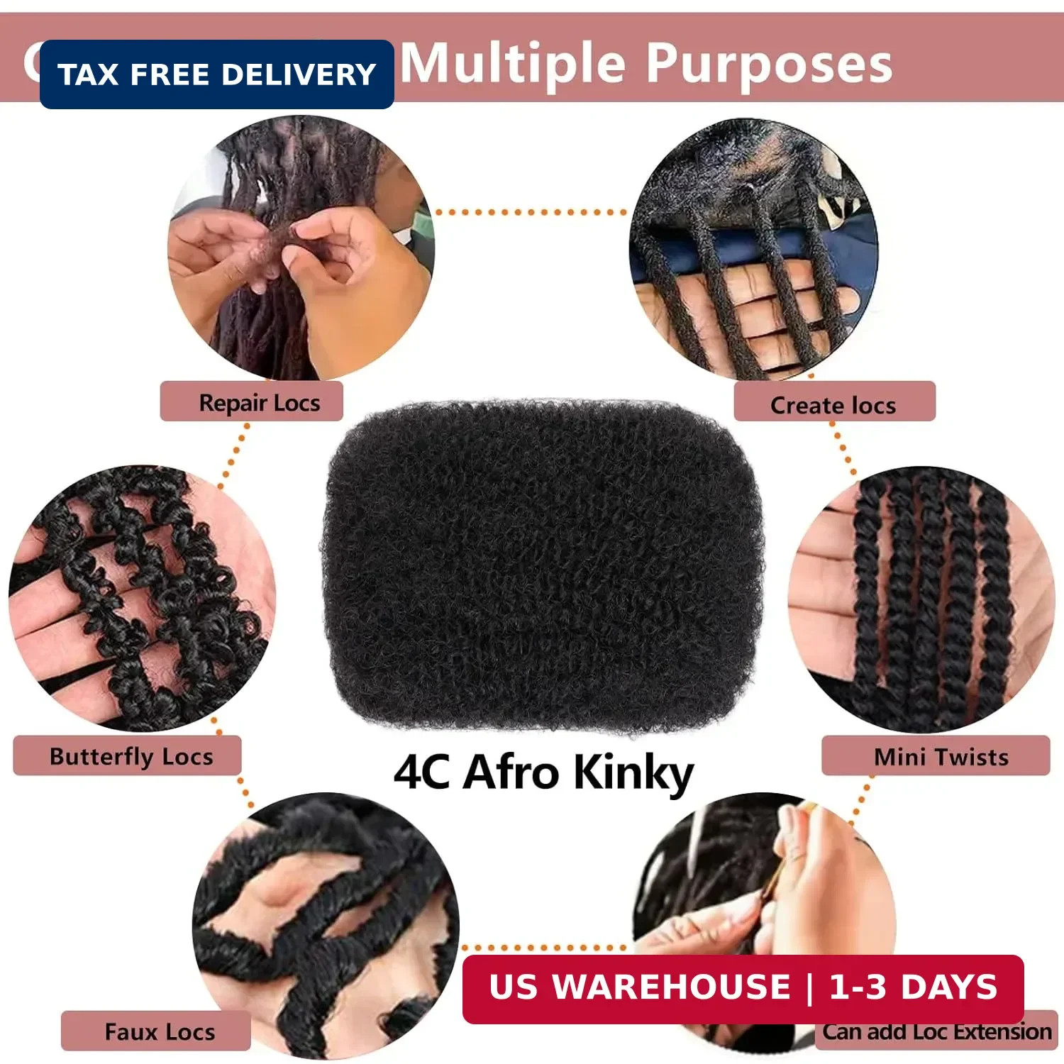 16 Inch 3 Bundles 90g Natural Black Afro Kinky Curly Braiding Bulk Hair