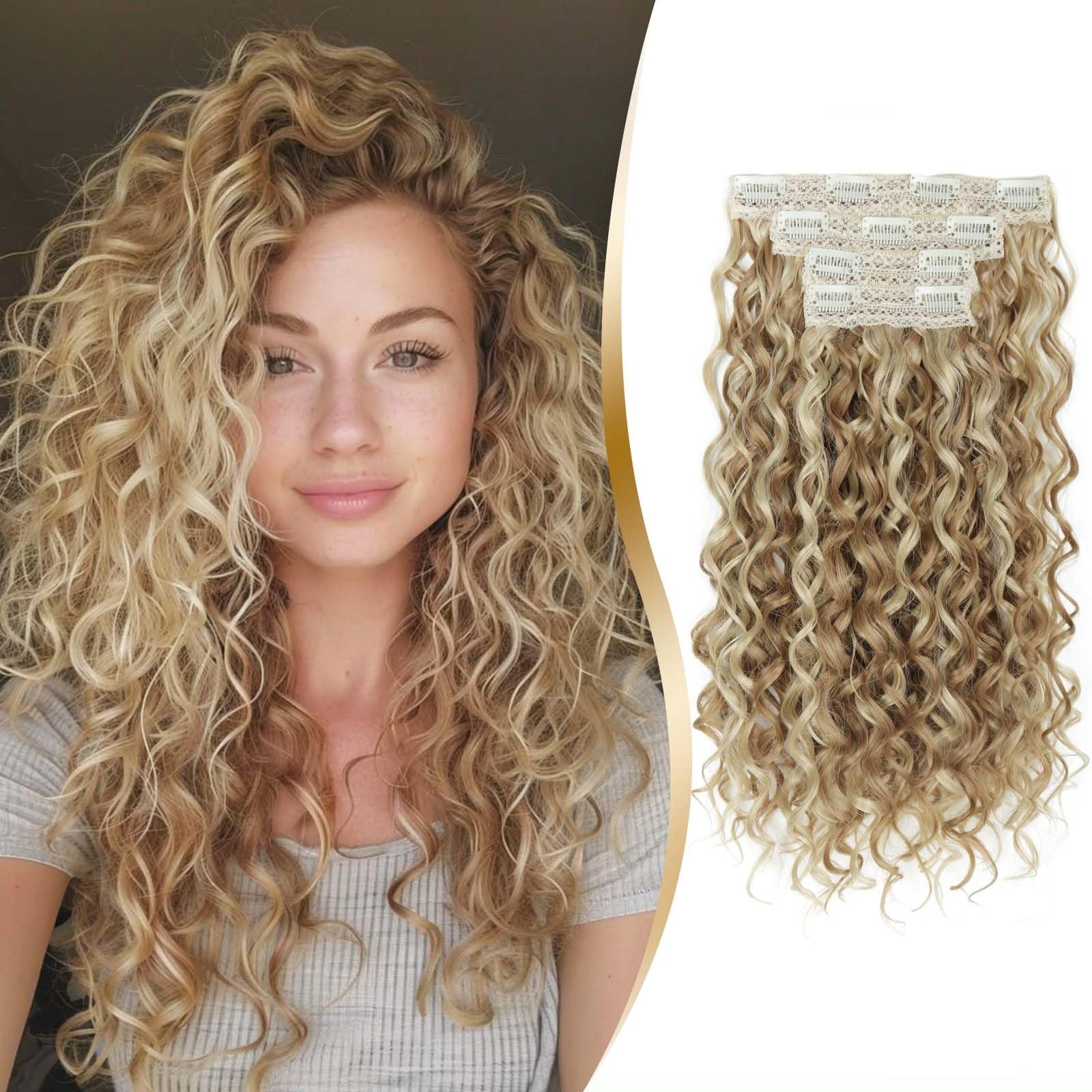 Clip in Hair Extensions 4 PCS, 16 Inch Short Wavy Curly Clip on Hair Extensio…