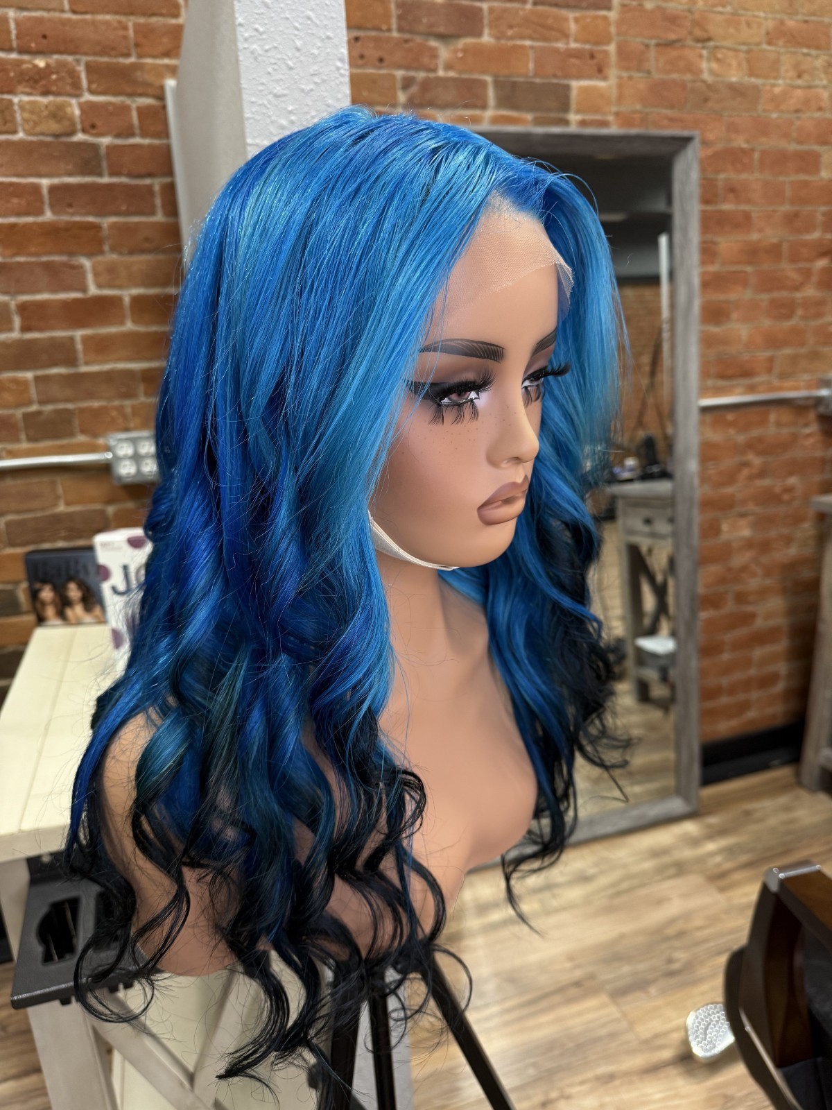Ava 18″ Blue Black Ombre Body Wave Human Hair Unit Lace Closure Wig Frontal