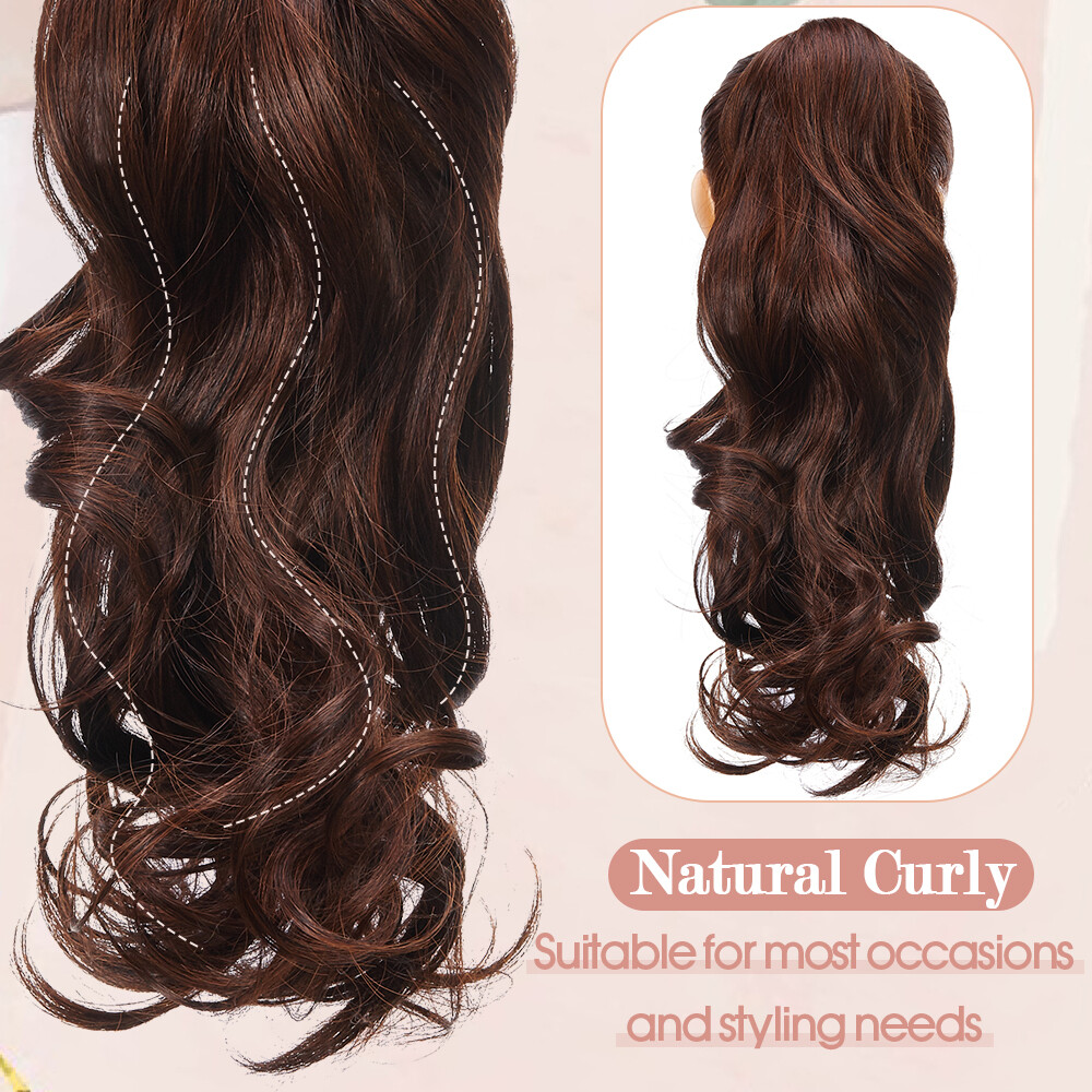 Claw Ponytail Long Curly Pony Tails Clip In Hair Extension Brown Highlight Thick