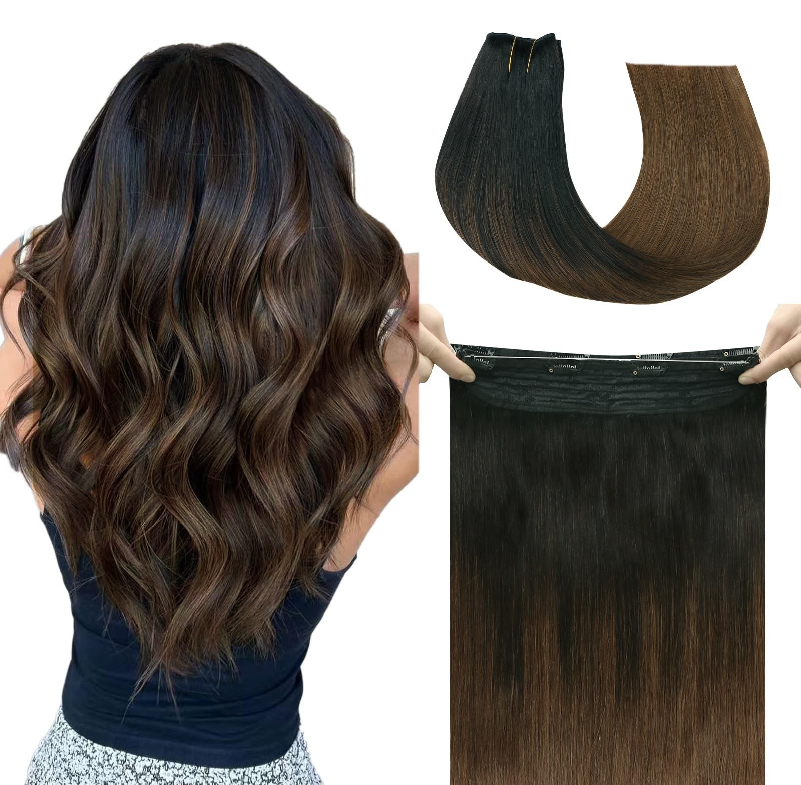Safireny Wire Hair Extensions 70G Straight Human Hair Wire Extensions Natural