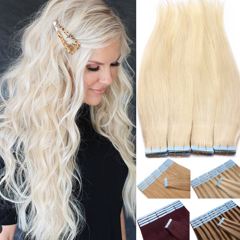 100g Thick Glue Tape In Real Human Hair Extensions Full Head Skin Weft Any Color