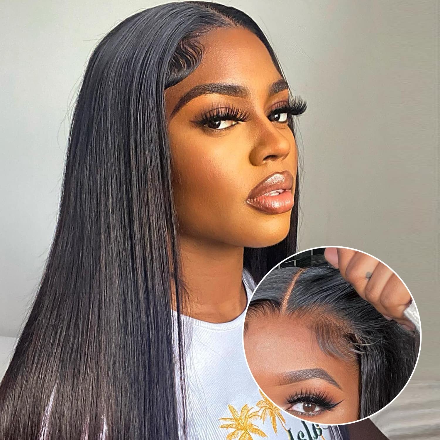 24 Inch Glueless Human Hair Wig – Straight, 200% Density, HD Lace Front, Pre-Plu