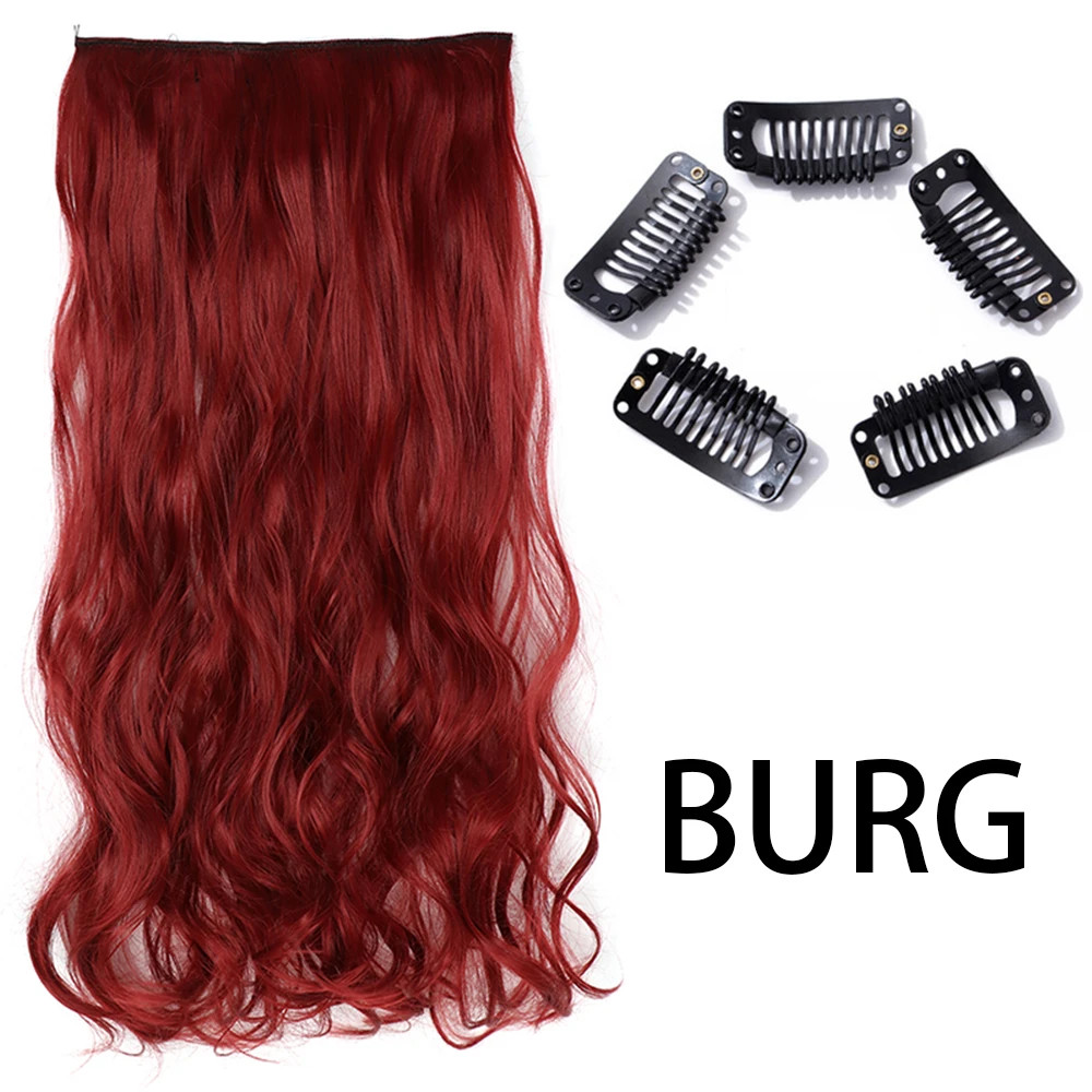 Synthetic Long Straight Clip In Hair Extension 5 Clips Heat Resistant Blonde
