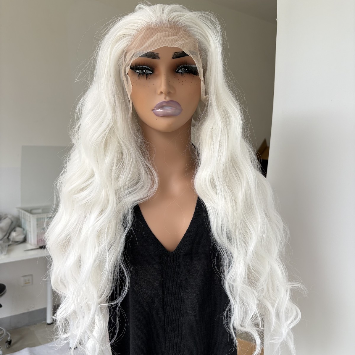Long Wavy T Lace Frontal Wig Heat Resistant Synthetic Hair White Natural Layered