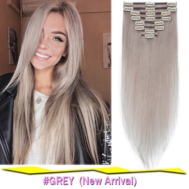 CLEARANCE Clip In Human Hair Extensions Full Head 100% Real Remy Hair Balayage F