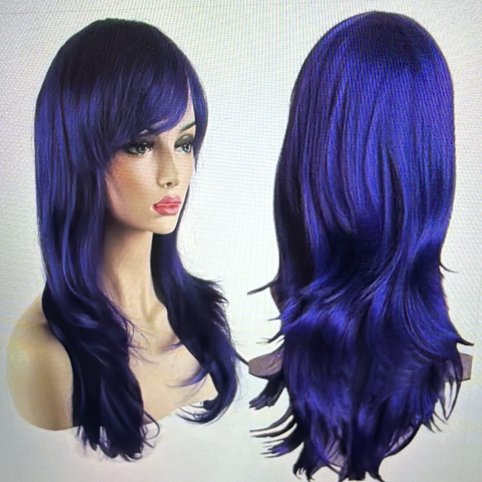 Women’s Blue & Black Long Layered Synthetic Wig, Colored Style