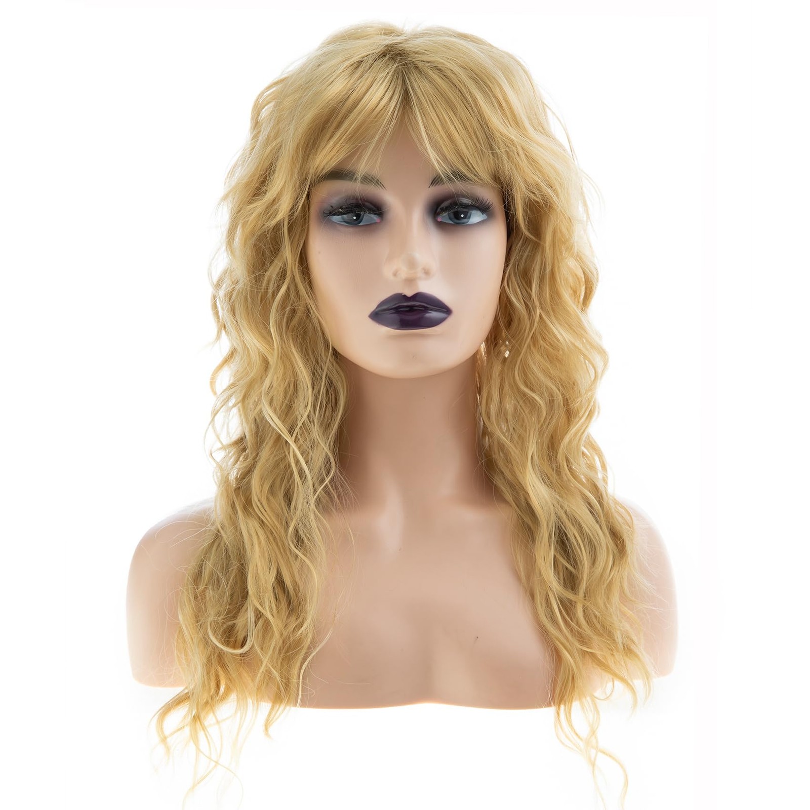 Long Curly Wavy Blonde Wig with Bangs Synthetic Heat Resistant Halloween Cosp…