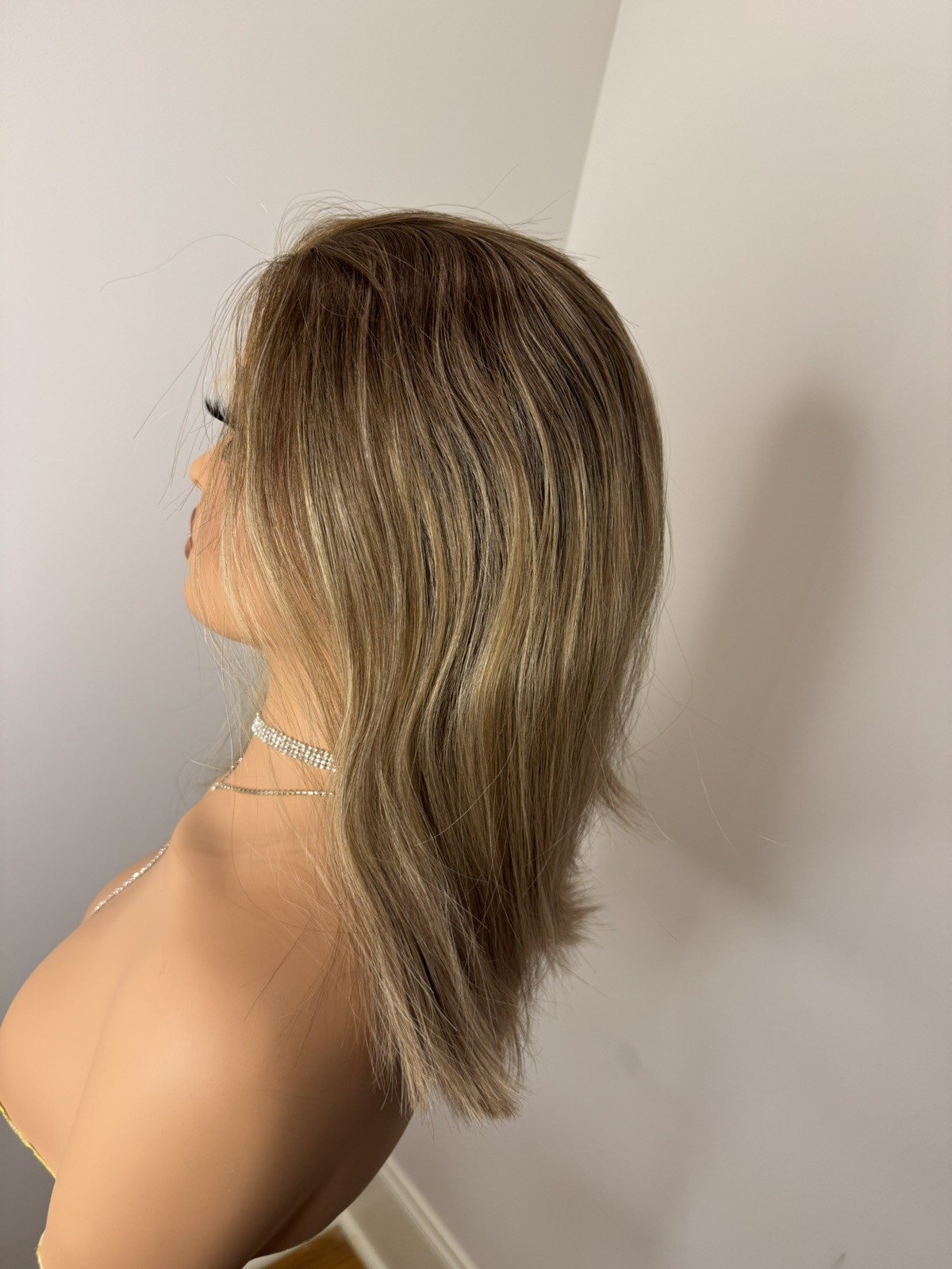 100% Luxury 16” Human Hair Jewish Wig 13×4 Lace Front Highlighted Medium Cap